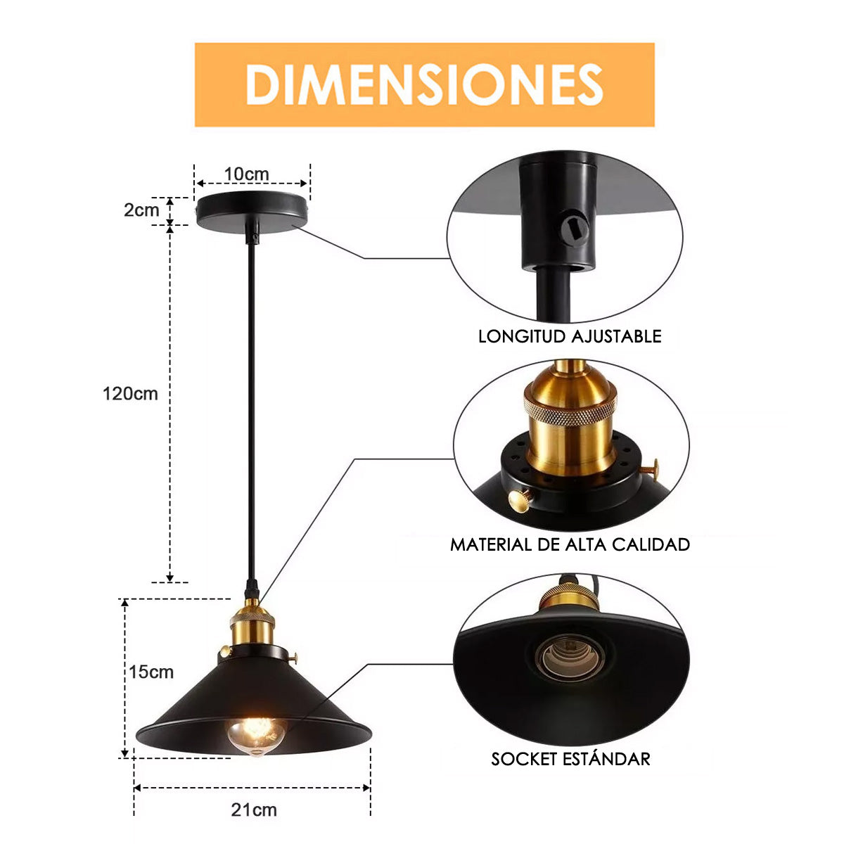 Pantalla Vintage colgante, 22cm Blanca 3-Pack