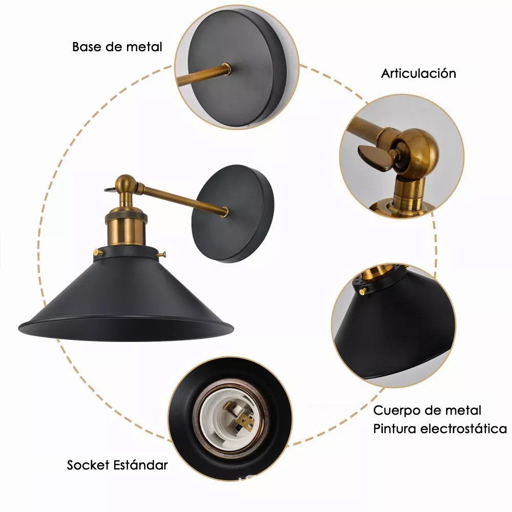 Pantalla Vintage de Pared, Negra, 22cm, 3-Pack