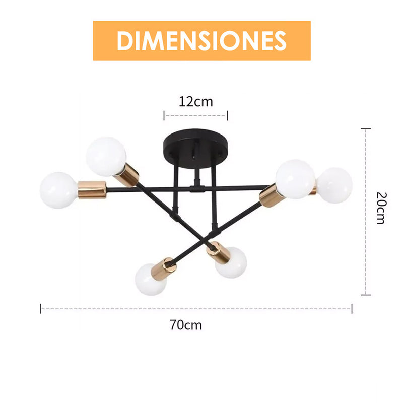 Araña Industrial Para 6 Focos Ng-Dorado Sputnik