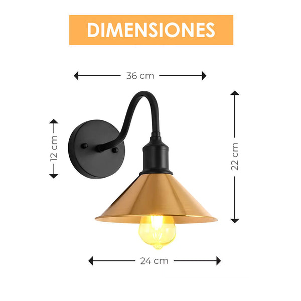 Pantalla Vintage de Pared, Negro/Dorado