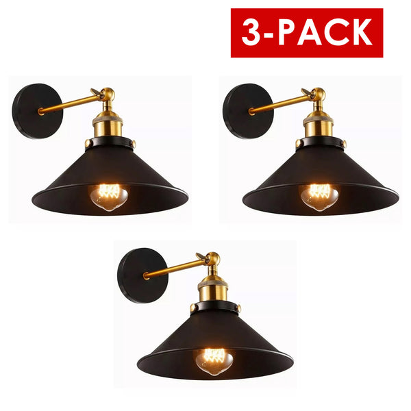 Pantalla Vintage de Pared, Negra, 26cm, 3-Pack