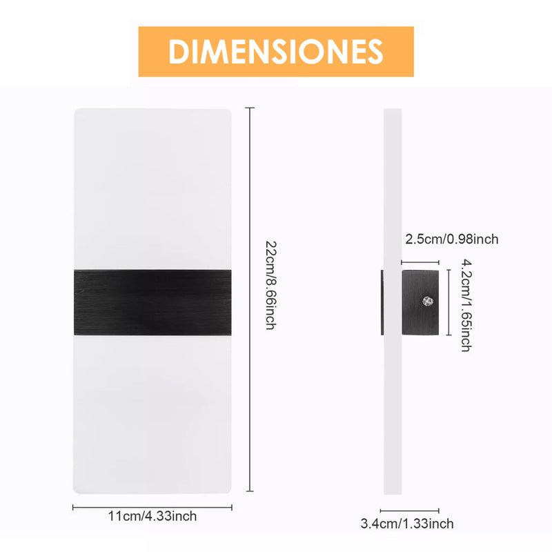 Lampara Led Moderna, Negra Luz Cálida 2-Pack